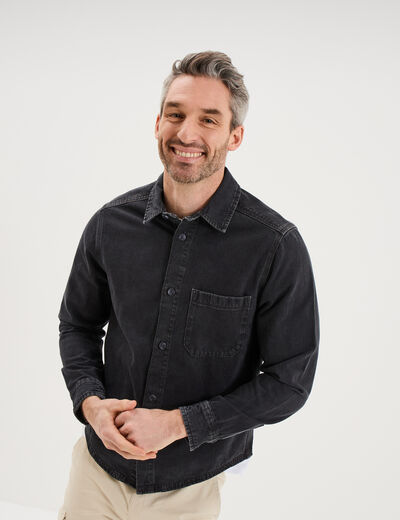 Surchemise en jean coton d&eacute;lav&eacute; gris fonc&eacute; homme