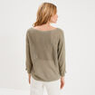 Pull droit col rond manches longues vert kaki femme