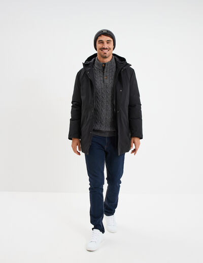 Pull col montant boutonn&eacute; et torsades gris fonc&eacute; homme