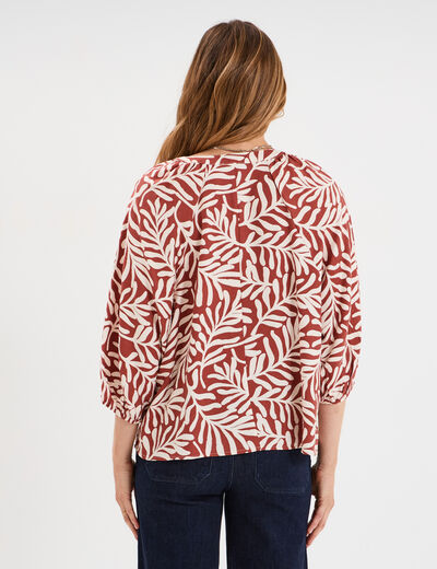 Blouse manches 3/4 ballons col tunisien terracotta femme