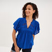Blouse fluide l&eacute;g&egrave;re avec volants coton bleu electrique femme