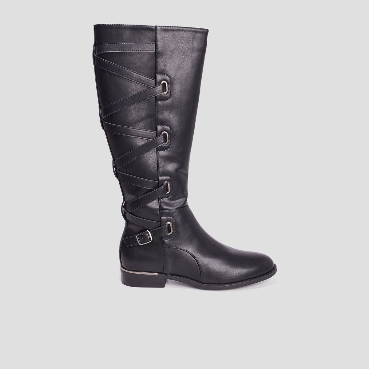 Bottes plates avec la&ccedil;age noir femme