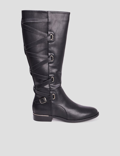 Bottes plates avec laçage noir femme