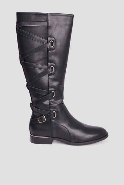 Bottes plates avec laçage noir femme