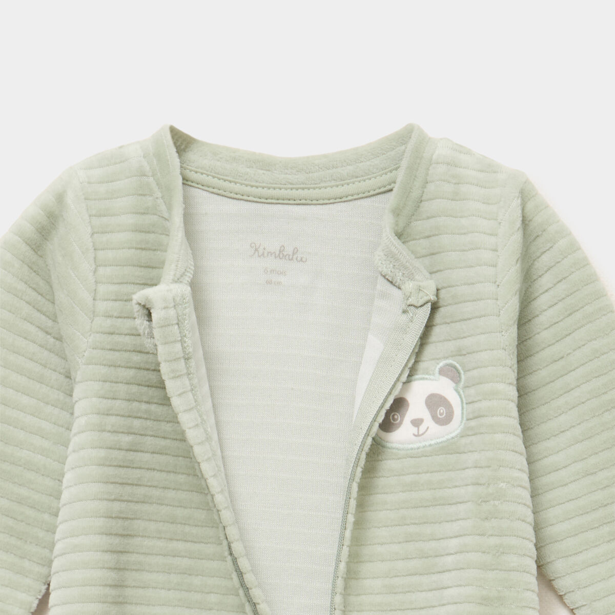 Dors-bien velours zipp&eacute; manches longues vert pastel b&eacute;b&eacute;