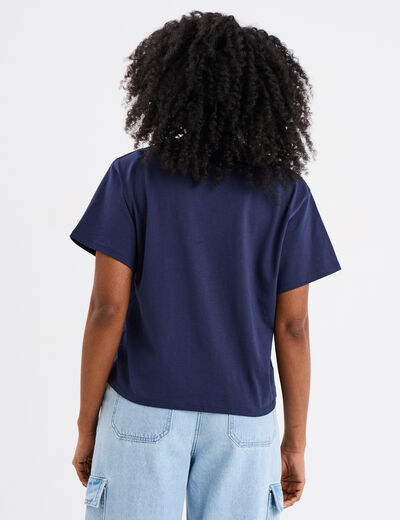 T-shirt manches courtes coton Stitch bleu marine femme