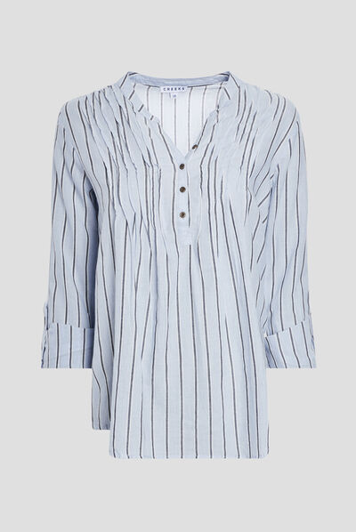 Blouse manches 3/4 bleu ciel femme