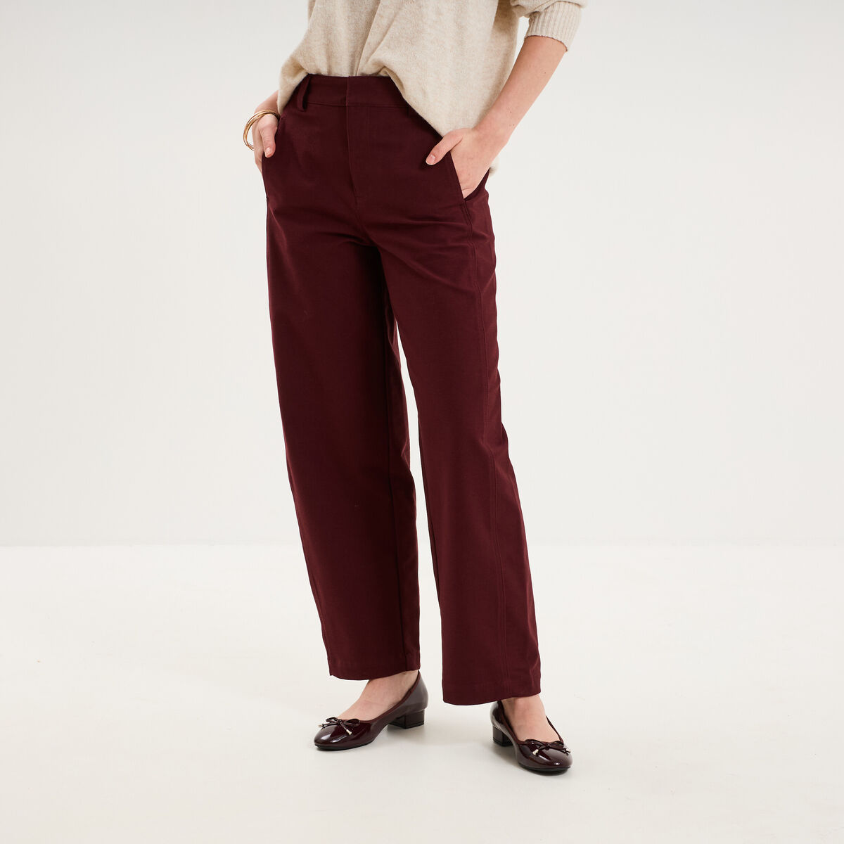 Pantalon ballon taille haute violet fonc&eacute; femme