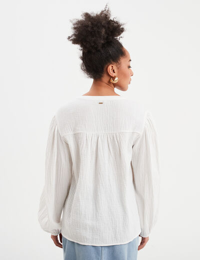 Blouse col tunisien gaze de coton Creeks blanc femme