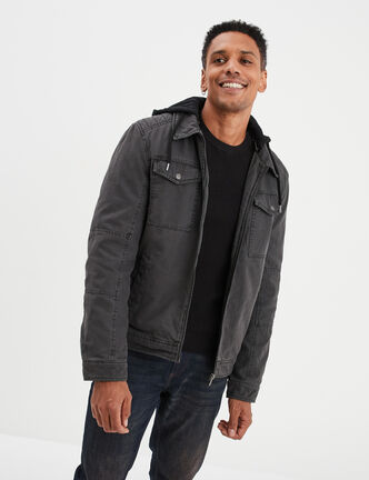 Veste à capuche amovible coton Trappeur gris foncé homme