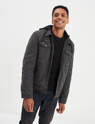 Veste à capuche amovible coton Trappeur gris foncé homme