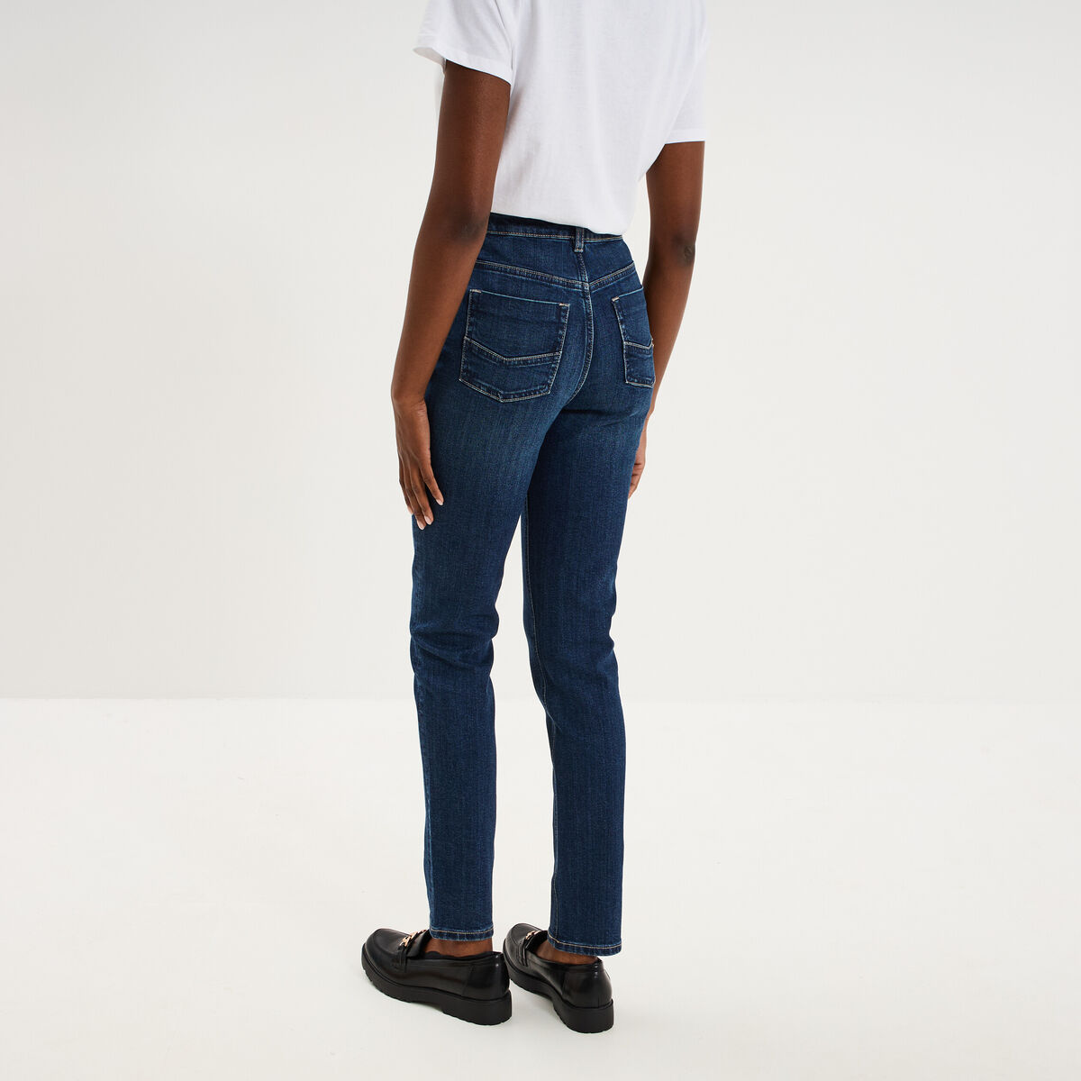 Jean skinny taille haute bleu fonc&eacute; femme