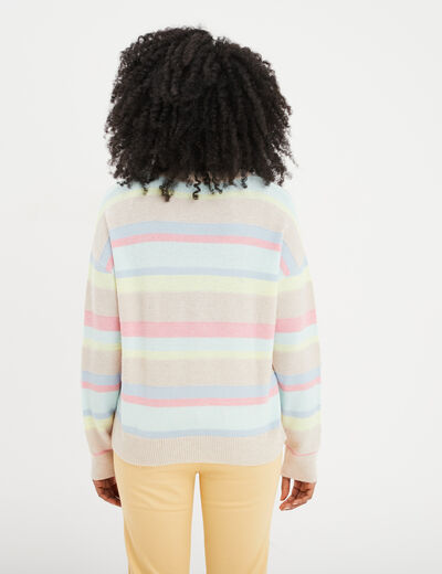 Pull col rond manches longues multicolore femme