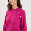 Pull col rond avec boutons rose fushia femme