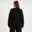 Pull droit sequins col V manches longues noir femme grande taille