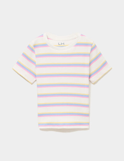 T-shirt c&ocirc;tel&eacute; manches courtes ecru fille