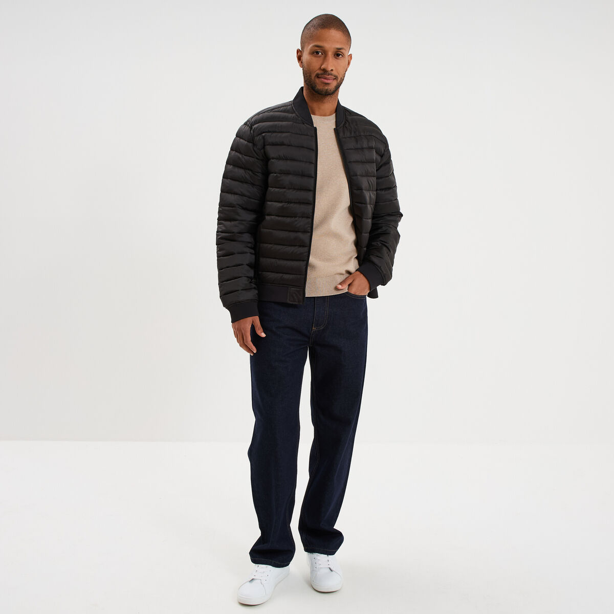 Doudoune l&eacute;g&egrave;re d&eacute;perlante col teddy noir homme