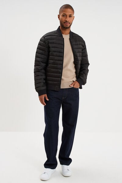 Doudoune l&eacute;g&egrave;re d&eacute;perlante col teddy noir homme