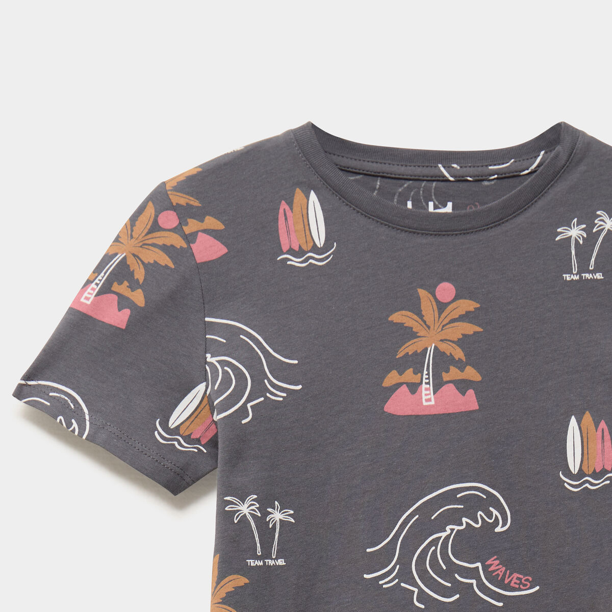 T-shirt manches courtes coton gris anthracite gar&ccedil;on