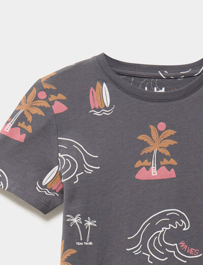 T-shirt manches courtes coton gris anthracite gar&ccedil;on