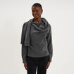 Pull col rond &eacute;charpe amovible gris fonc&eacute; femme
