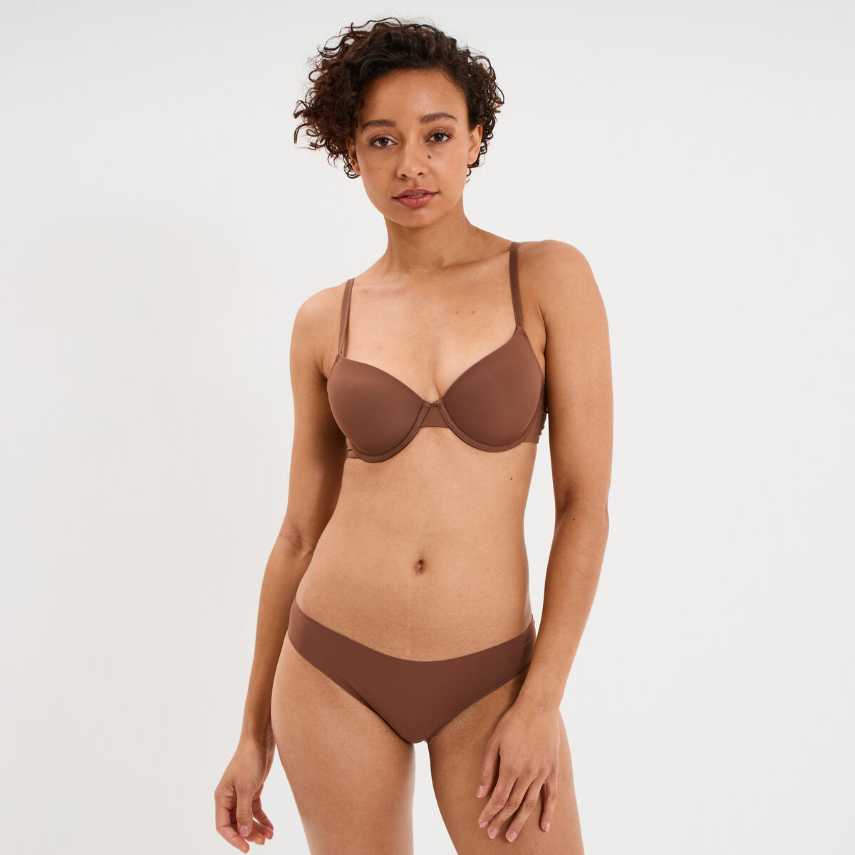 Soutien-gorge corbeille padd&eacute; microfibre marron femme