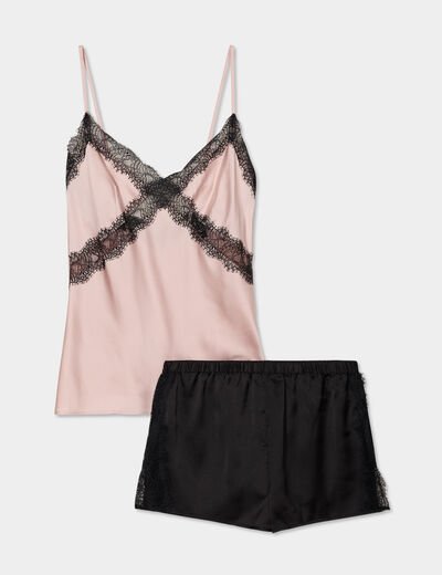 Ensemble pyjama short effet satin rose clair femme