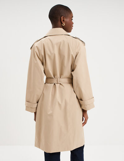 Trench long ceintur&eacute; beige femme
