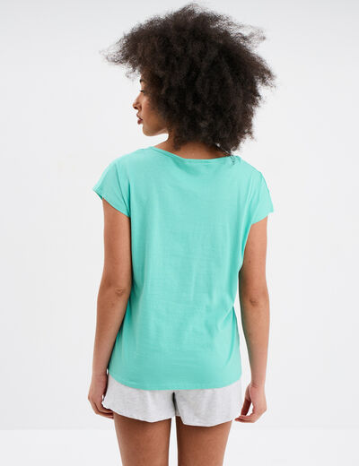 Ensemble pyjama short 2 pièces coton bleu turquoise femme
