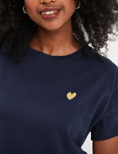 T-shirt manches courtes coton bleu marine femme