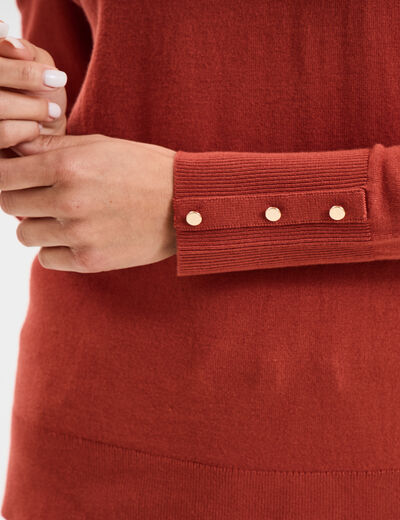 Pull col rond boutons aux poignets vieux rose femme