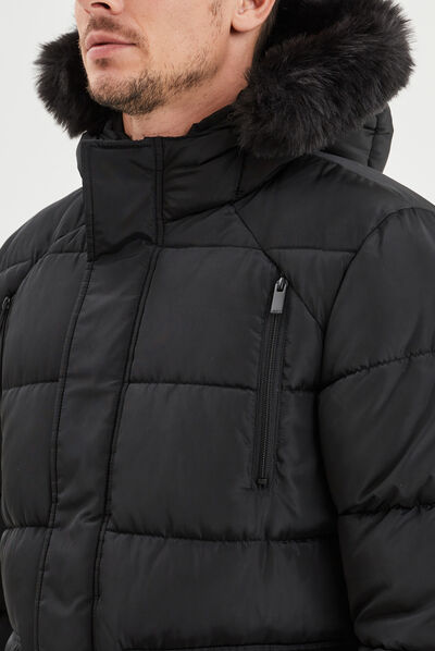 Doudoune à capuche doublure fourrure noir homme