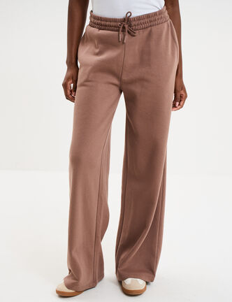 Pantalon jogging large taille &eacute;lastiqu&eacute;e marron cognac femme