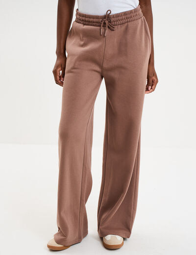 Pantalon jogging large taille &eacute;lastiqu&eacute;e marron cognac femme