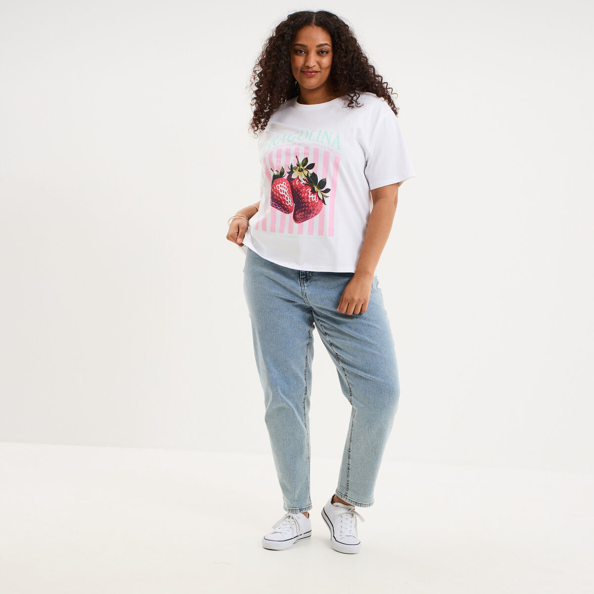 T-shirt avec manches courtes droit coton blanc femme grande taille