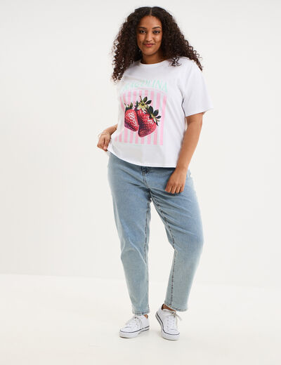 T-shirt avec manches courtes droit coton blanc femme grande taille