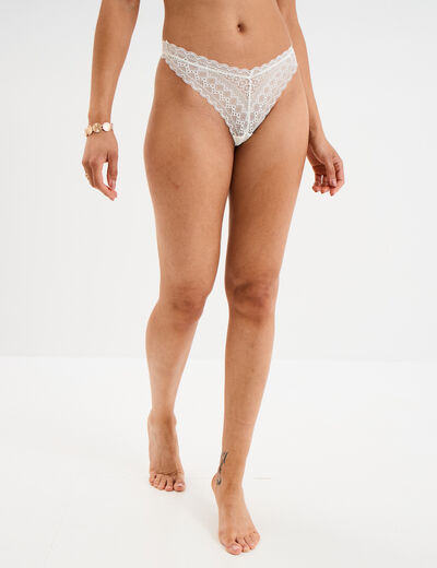 Tanga en dentelle blanc femme