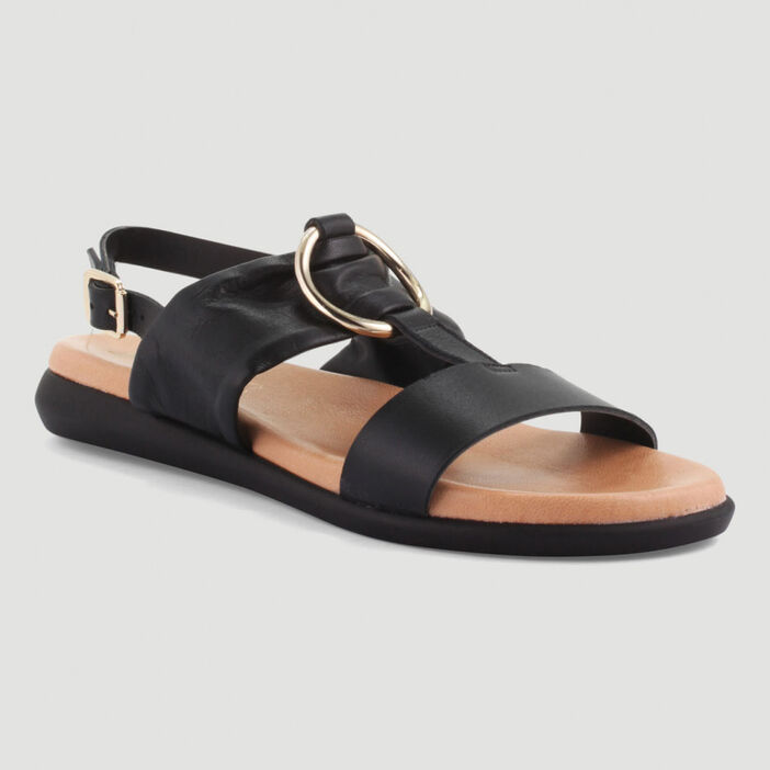 Sandales cuir avec anneau métallique femme noir
