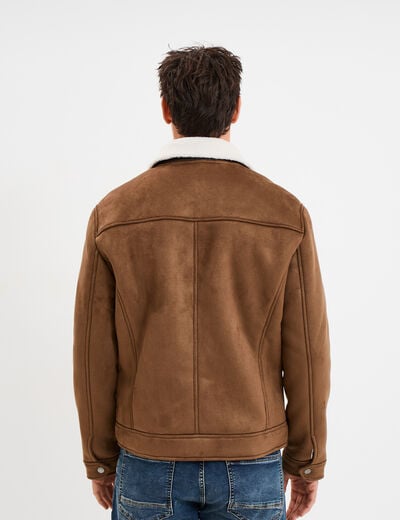 Blouson col aviateur effet su&eacute;dine marron homme