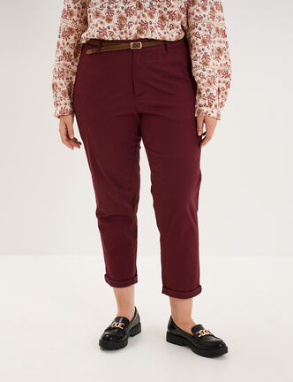 Pantalon chino taille haute coton violet fonc&eacute; femme grande taille