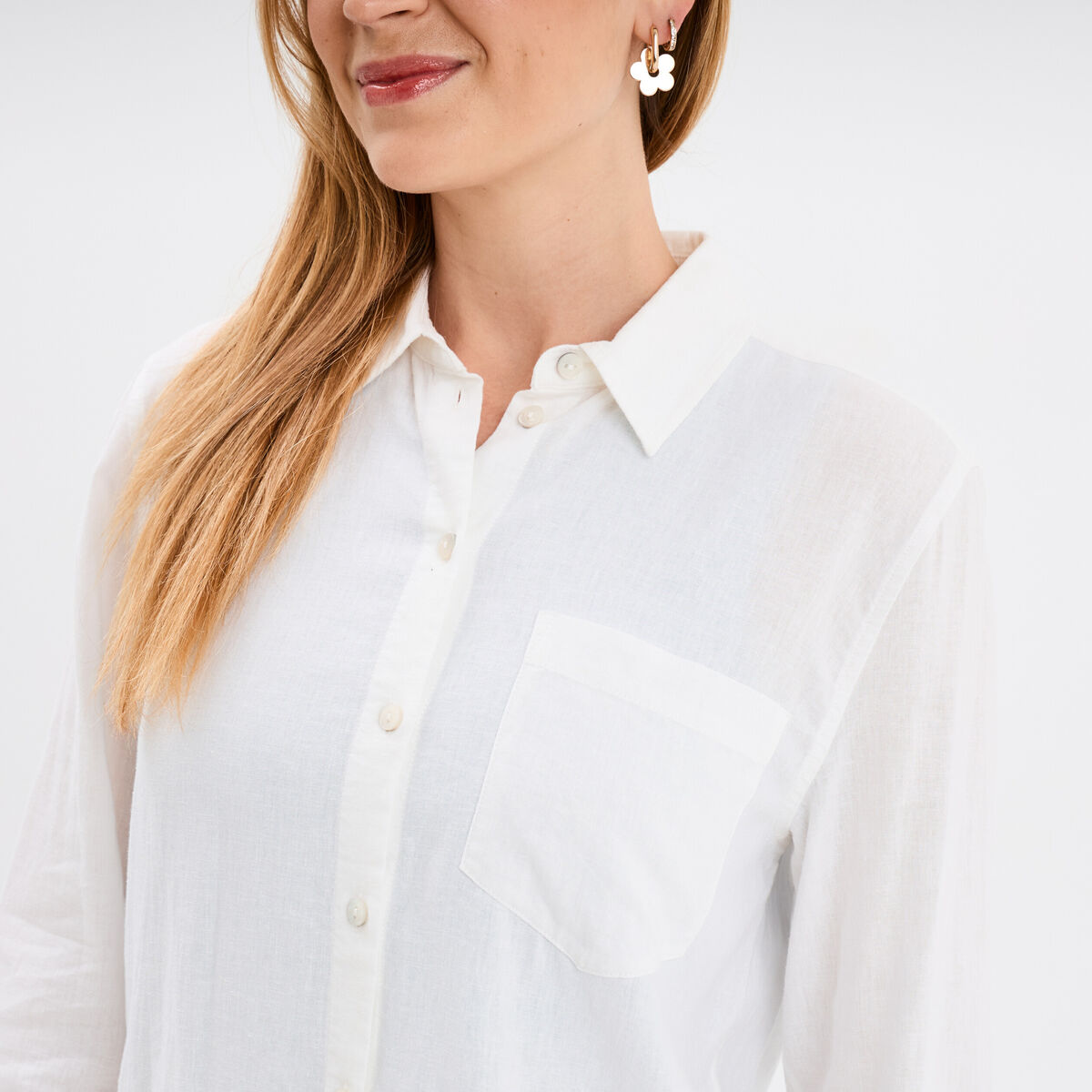 Chemise lin m&eacute;lang&eacute; manches longues blanc femme