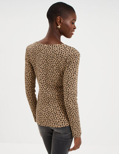 T-shirt coton stretch manches longues beige femme