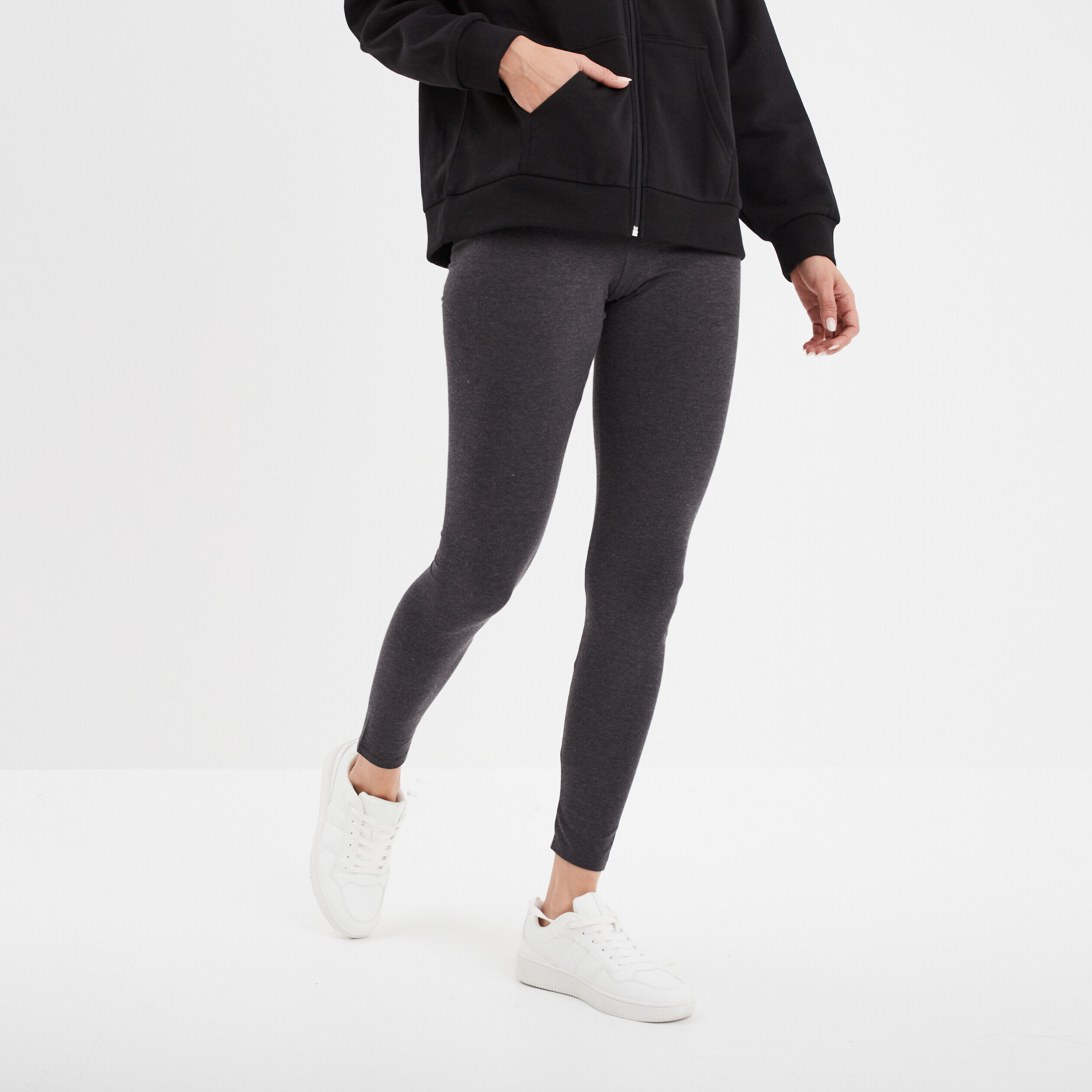 Legging long taille haute gris foncé femme LH