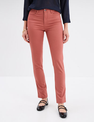Pantalon slim en coton elasthanne vieux rose femme