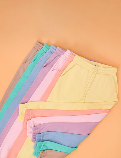 Pantalon jogging droit molleton jaune clair femme