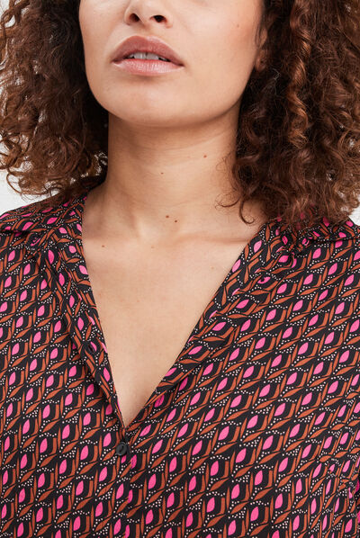 Chemise manches longues en crêpe noir femme