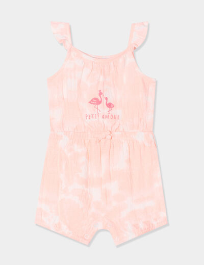 Combishort à bretelles et volants rose fluo bébé fille