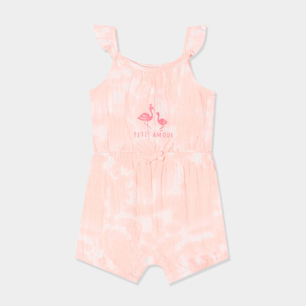 combishort a bretelles et volants rose fluo bebef Combishort à bretelles et volants rose fluo bébé fille