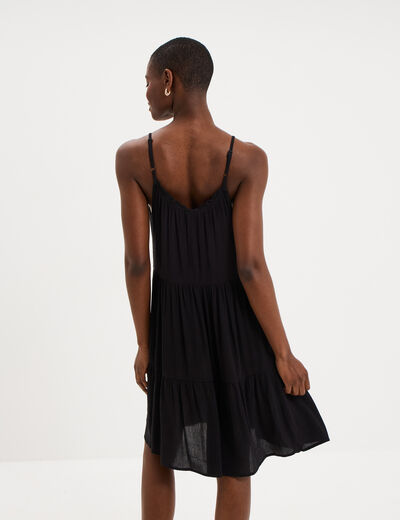 Robe fluide &agrave; volants fines bretelles noir femme