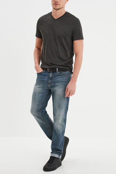 T-shirt droit col V gris foncé homme